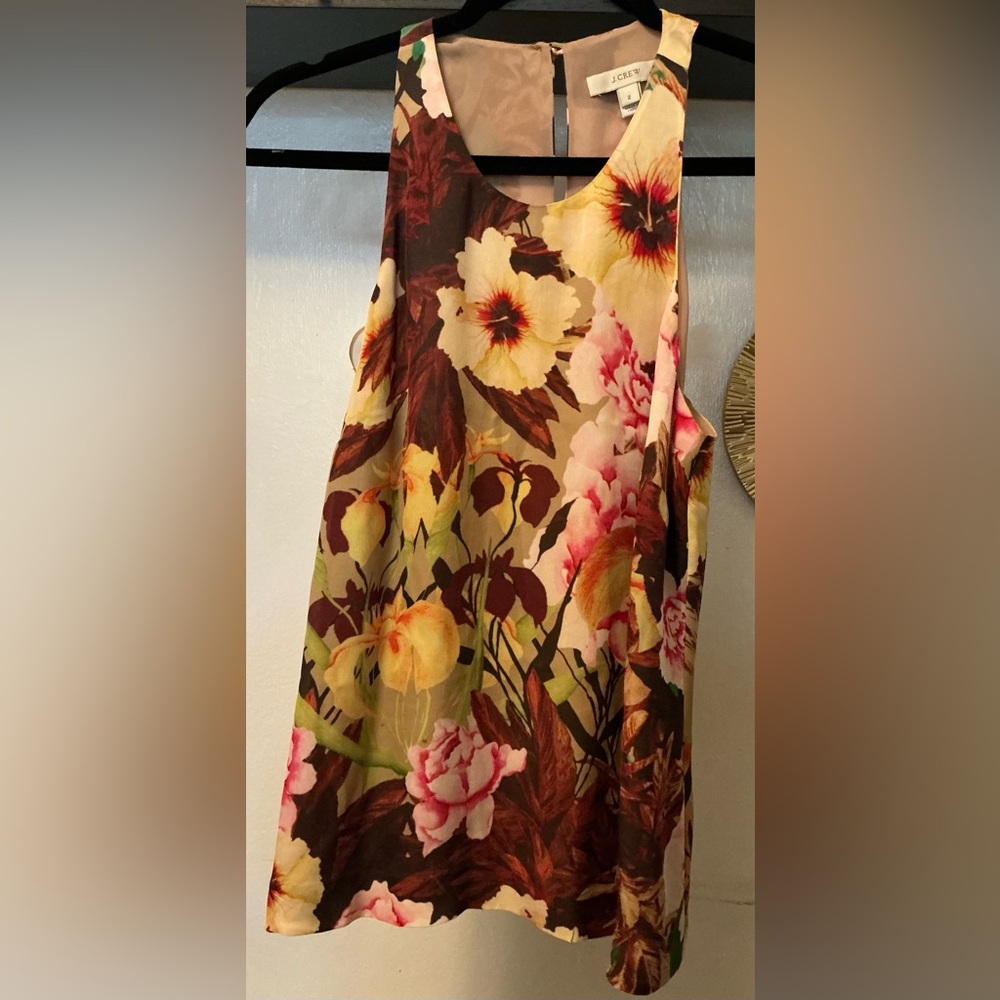 J.Crew 100% Silk Lined Dress - Neutral Taupe Floral size 2